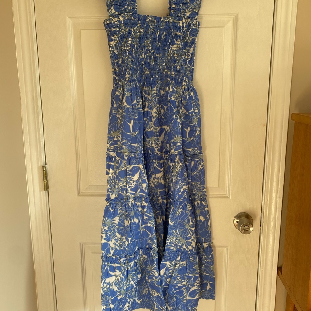 Blue and White Floral Maxi Dress